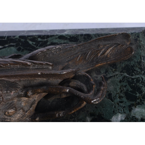 702 - A 19TH CENTURY FRENCH BRONZE AND MARBLE STUDY OF A DEAD GAME BIRD. 21 cm x 9 cm.