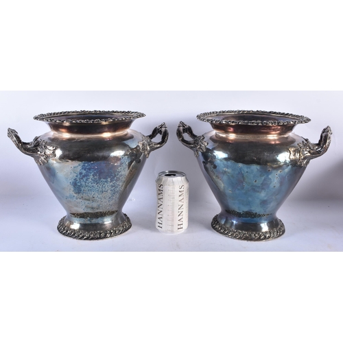 746 - A PAIR OF EARLY 19TH CENTURY ENGLISH OLD SHEFFIELD PLATES BOTTLE HOLDERS overlaid with foliage. 23 c... 