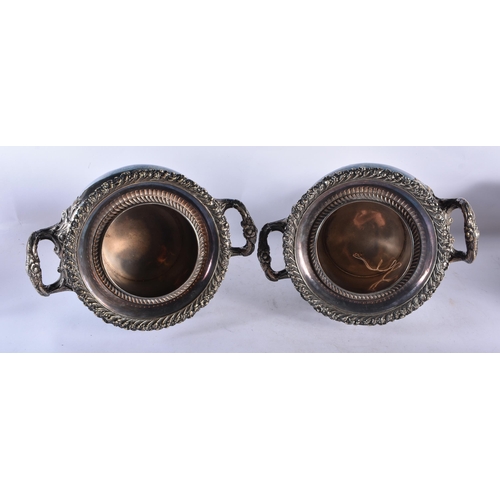 746 - A PAIR OF EARLY 19TH CENTURY ENGLISH OLD SHEFFIELD PLATES BOTTLE HOLDERS overlaid with foliage. 23 c... 