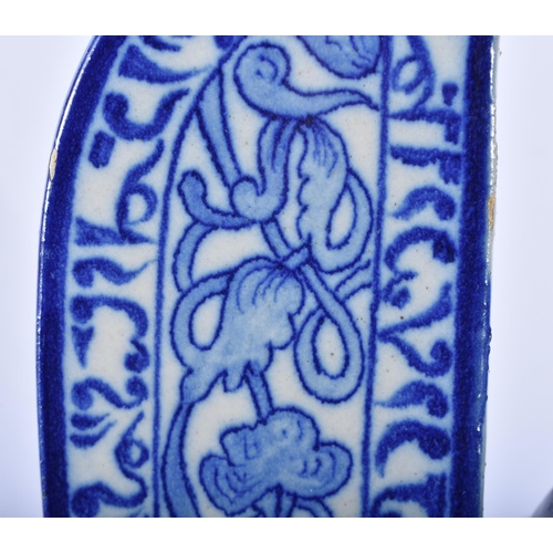 747 - A LARGE 19TH CENTURY CONTINENTAL BLUE AND WHITE TWIN HANDLED FAIENCE ALHAMBRA VASE painted with oppo... 