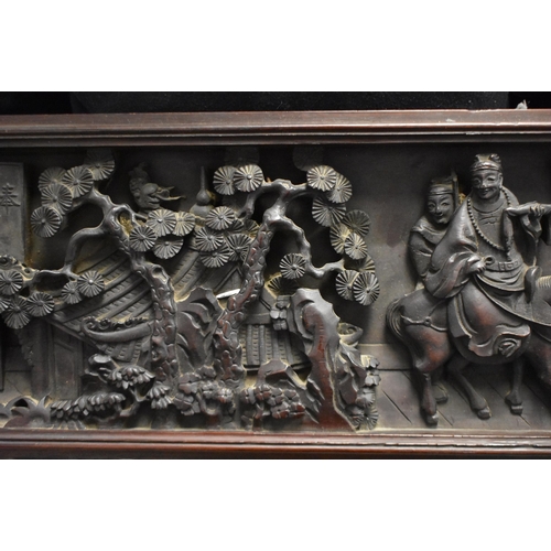 790 - A VERY LARGE 19TH CENTURY CHINESE CARVED HEAVY HARDWOOD PANEL Qing. 115 cm x 22 cm.