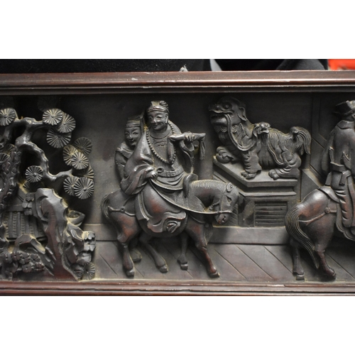 790 - A VERY LARGE 19TH CENTURY CHINESE CARVED HEAVY HARDWOOD PANEL Qing. 115 cm x 22 cm.