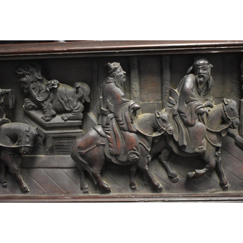 790 - A VERY LARGE 19TH CENTURY CHINESE CARVED HEAVY HARDWOOD PANEL Qing. 115 cm x 22 cm.