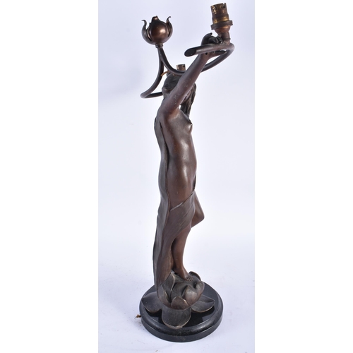 808 - AN ART NOUVEAU SPELTER FIGURAL LAMP. 54 cm x 28 cm.