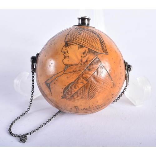 88 - AN UNUSUAL 19TH CENTURY FRENCH NAPOLEONIC NUT SNUFF BOTTLE engraved with Napoleon. 6 cm x 6 cm.