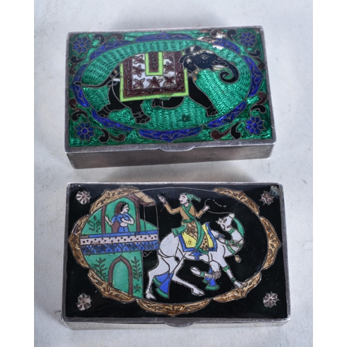 1896 - TWO INDIAN SILVER AND ENAMEL BOXES. 84.3 grams. Largest 6.25 cm x 4 cm. (2)