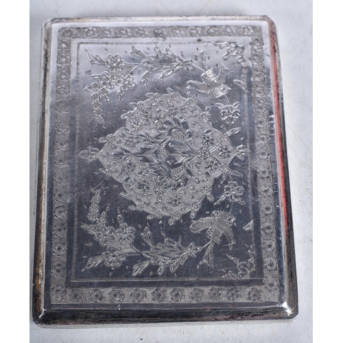 1908 - A Small Continental Silver Cigarette Case Decorated W/ Birds & Flowers WW2 Era. 101.6 grams. 8.25 cm... 