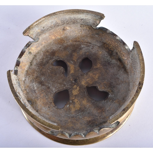 2020 - A 19TH CENTURY CHINESE TWIN HANDLED BRONZE CENSER ON STAND Late Qing. 14 cm wide. (2)