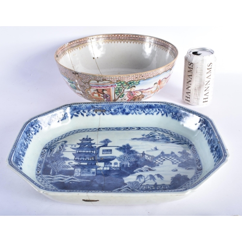 2021 - A LARGE 18TH CENTURY CHINESE BLUE AND WHITE PORCELAIN DISH Qianlong, together with a Qianlong bowl. ... 