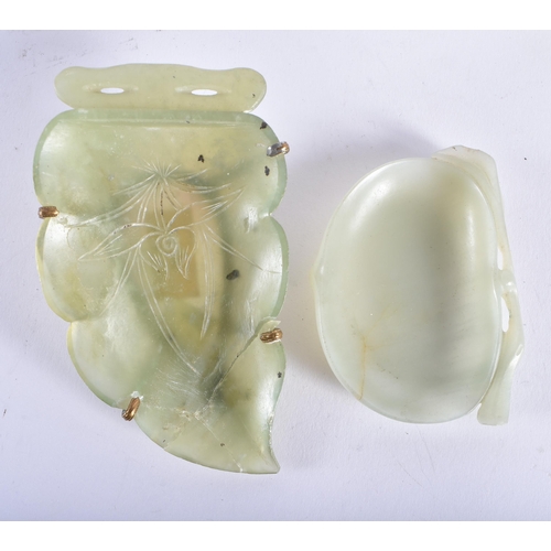 2172 - A PAIR OF 19TH CENTURY CHINESE TWIN HANDLED JADE CENSERS Qing, together with jade brush washers etc.... 