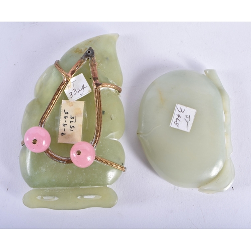 2172 - A PAIR OF 19TH CENTURY CHINESE TWIN HANDLED JADE CENSERS Qing, together with jade brush washers etc.... 