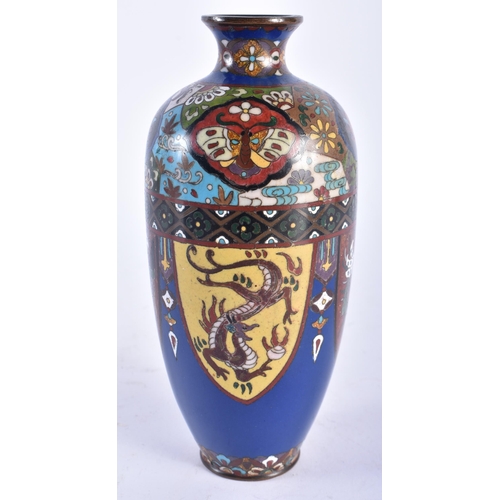 2193 - A 19TH CENTURY JAPANESE MEIJI PERIOD CLOISONNE ENAMEL VASE decorated with dragons. 19 cm high.