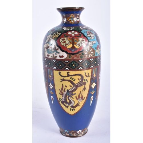 2193 - A 19TH CENTURY JAPANESE MEIJI PERIOD CLOISONNE ENAMEL VASE decorated with dragons. 19 cm high.