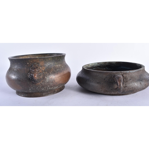 2195 - TWO CHINESE BRONZE CENSERS 20th Century, together with a cloisonne enamel vase. (3)