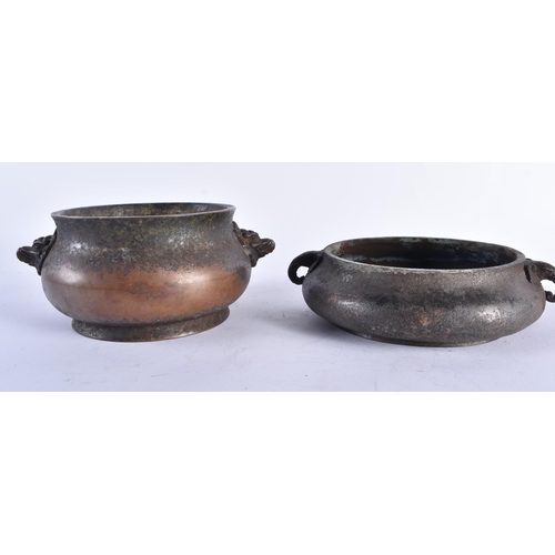 2195 - TWO CHINESE BRONZE CENSERS 20th Century, together with a cloisonne enamel vase. (3)