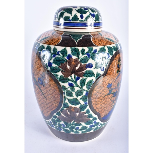 2212 - A LARGE EARLY 20TH CENTURY JAPANESE AO KUTANI GINGER JAR AND COVER painted with birds and flowers. 3... 