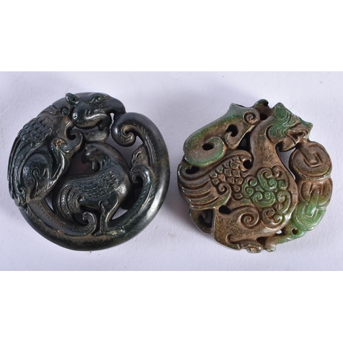 2215 - TWO CHINESE JADE ROUNDELS 20th Century. 100.5 grams. 5.25 cm wide. (2)