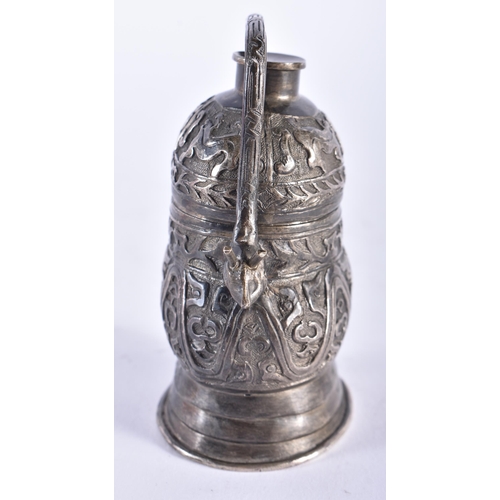 2217 - A 19TH CENTURY CHINESE SILVER ARCHAIC VASE AND COVER Qing. 78.1 grams. 9.25 cm x 7.5 cm.