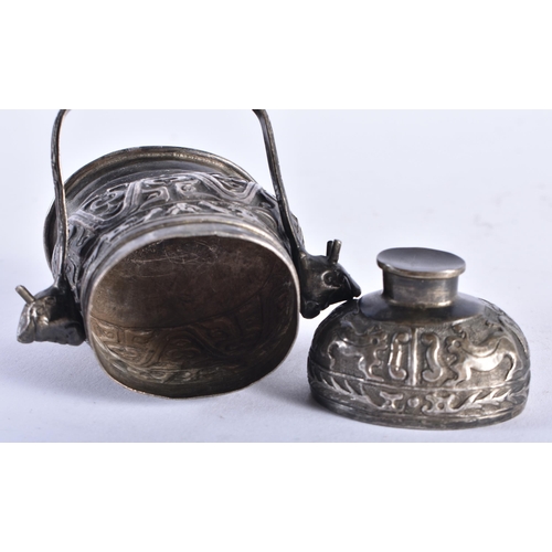 2217 - A 19TH CENTURY CHINESE SILVER ARCHAIC VASE AND COVER Qing. 78.1 grams. 9.25 cm x 7.5 cm.