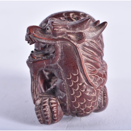 2219 - A JAPANESE CARVED WOOD SNAKE NETSUKE. 29.9 grams. 4 cm x 5.5 cm.