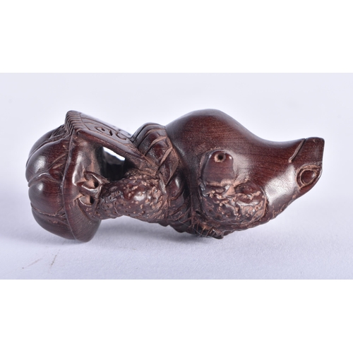 2220 - A JAPANESE CARVED WOOD FROG NETSUKE. 16.9 grams. 6 cm x 4 cm.