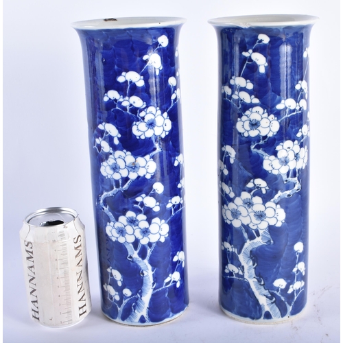 2223 - A PAIR OF 19TH CENTURY CHINESE BLUE AND WHITE PORCELAIN SLEEVE VASES bearing Kangxi marks to base. 3... 