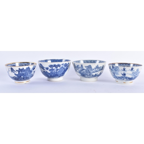 2226 - FOUR 18TH CENTURY CHINESE EXPORT BLUE AND WHITE TEABOWLS Qianlong. 8.5 cm diameter. (4)