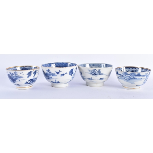 2226 - FOUR 18TH CENTURY CHINESE EXPORT BLUE AND WHITE TEABOWLS Qianlong. 8.5 cm diameter. (4)