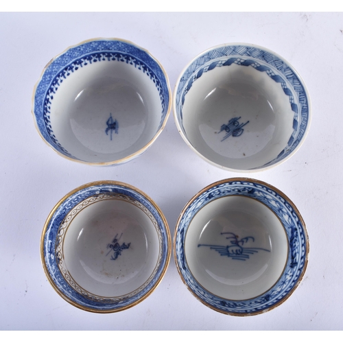 2226 - FOUR 18TH CENTURY CHINESE EXPORT BLUE AND WHITE TEABOWLS Qianlong. 8.5 cm diameter. (4)