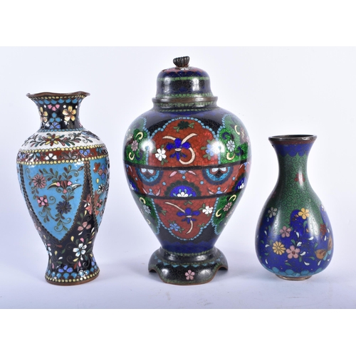 2227 - FOUR 19TH CENTURY JAPANESE MEIJI PERIOD CLOISONNE ENAMEL WARES together with a Chinese cloisonne ena... 