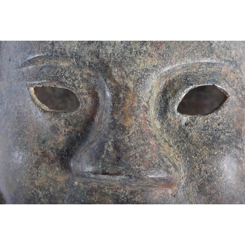 2445 - A CHINESE ARCHAIC BRONZE MASK 20th Century. 22 cm x 25 cm.