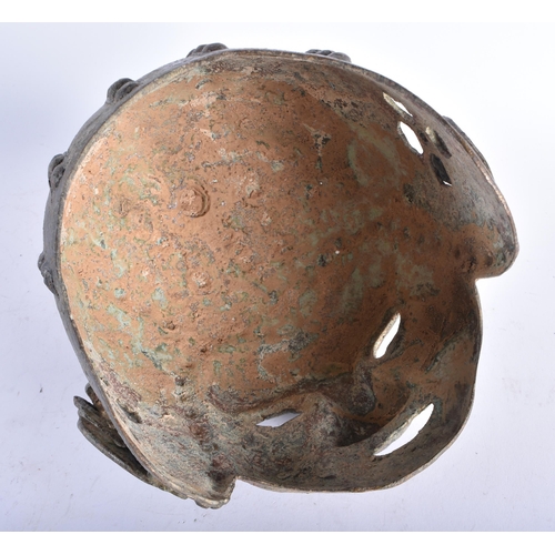 2445 - A CHINESE ARCHAIC BRONZE MASK 20th Century. 22 cm x 25 cm.