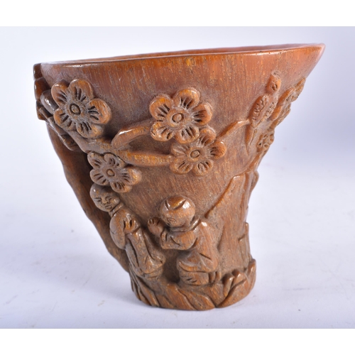 2452 - A CHINESE BUFFALO HORN TYPE LIBATION CUP 20th Century. 632 grams. 12 cm x 13 cm.