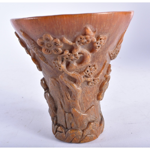 2452 - A CHINESE BUFFALO HORN TYPE LIBATION CUP 20th Century. 632 grams. 12 cm x 13 cm.