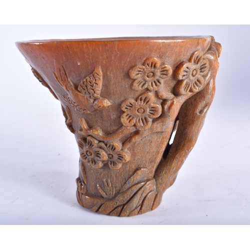 2452 - A CHINESE BUFFALO HORN TYPE LIBATION CUP 20th Century. 632 grams. 12 cm x 13 cm.