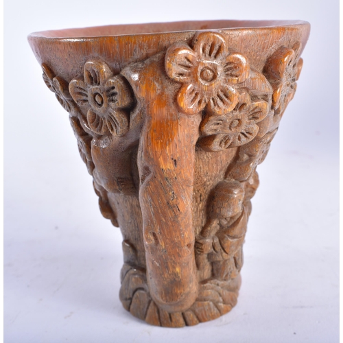 2452 - A CHINESE BUFFALO HORN TYPE LIBATION CUP 20th Century. 632 grams. 12 cm x 13 cm.