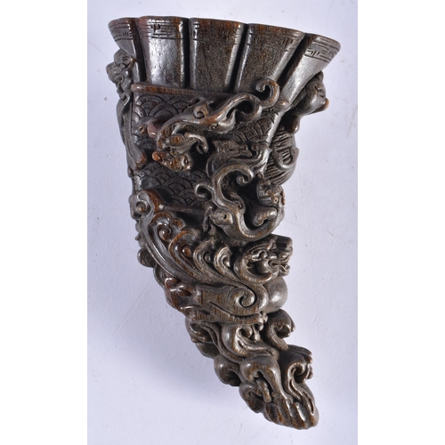 2453 - A LARGE CHINESE BUFFALO HORN TYPE LIBATION CUP 20th Century. 853 grams. 22 cm x 12 cm.