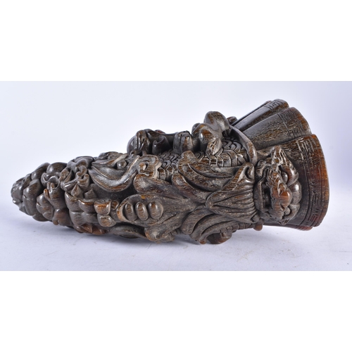 2453 - A LARGE CHINESE BUFFALO HORN TYPE LIBATION CUP 20th Century. 853 grams. 22 cm x 12 cm.