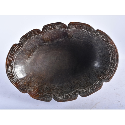 2453 - A LARGE CHINESE BUFFALO HORN TYPE LIBATION CUP 20th Century. 853 grams. 22 cm x 12 cm.