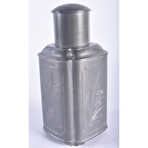 2457 - A LATE 19TH CENTURY CHINESE PEWTER TEA CANISTER AND COVER. 16.5 cm high.