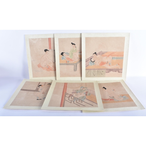 2502 - Chinese School (C1900) 6 x Watercolours, Erotic scenes. 32 cm square. (6)