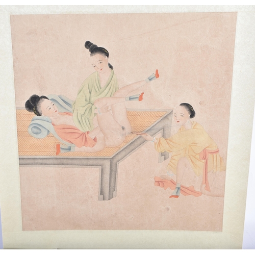 2502 - Chinese School (C1900) 6 x Watercolours, Erotic scenes. 32 cm square. (6)