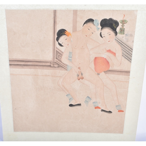 2502 - Chinese School (C1900) 6 x Watercolours, Erotic scenes. 32 cm square. (6)