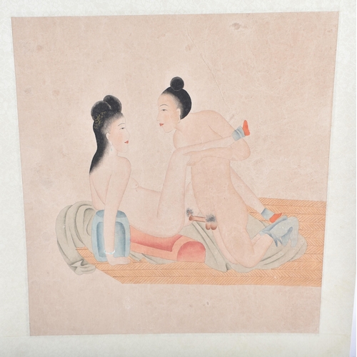 2502 - Chinese School (C1900) 6 x Watercolours, Erotic scenes. 32 cm square. (6)