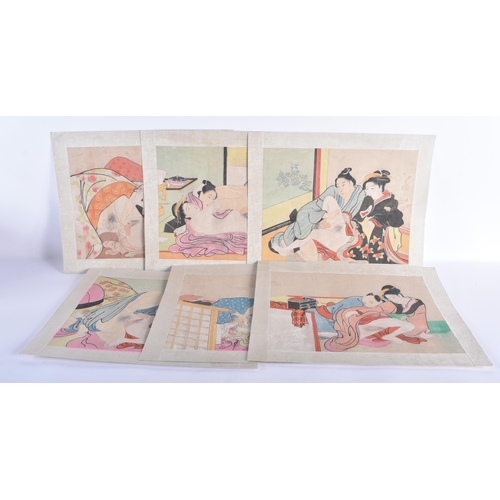 2503 - Japanese School (19th Century) 6 x Watercolours, Erotic scenes. 38 cm x 30 cm. (6)