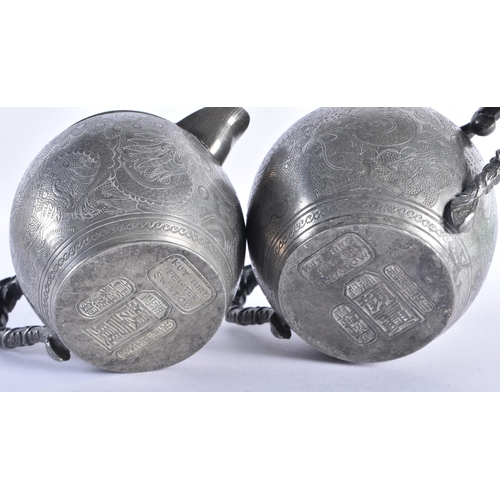 2505 - A 19TH CENTURY CHINESE PEWTER ENGRAVED TEASET Qing. Largest 27 cm wide. (4)