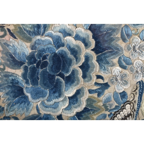 2566 - A LARGE 19TH CENTURY CHINESE SILKWORK EMBROIDERED TRAY Qing. 48 cm x 34 cm.