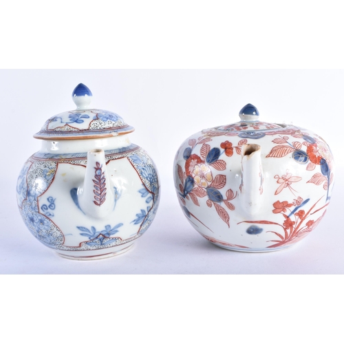 2568 - TWO EARLY 18TH CENTURY CHINESE EXPORT TEAPOTS AND COVERS Kangxi to Qianlong. Largest 18 cm wide. (2)