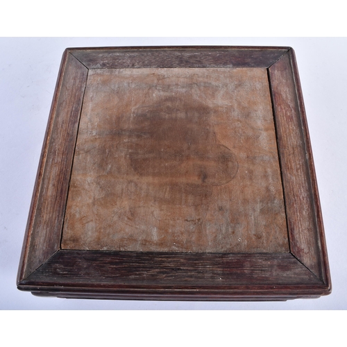 2571 - A 19TH CENTURY CHINESE CARVED HARDWOOD SQUARE FORM STAND Qing. 19 cm square.