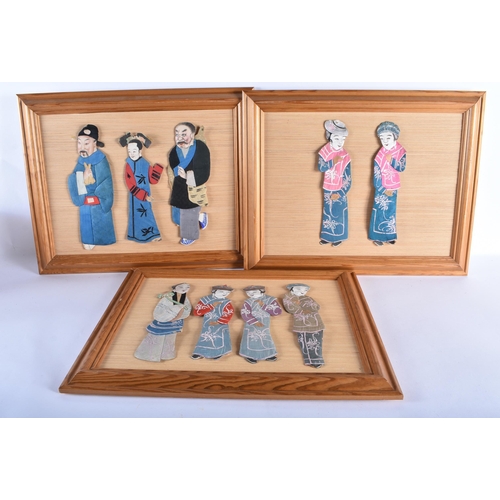 A SET OF THREE EARLY 20TH CENTURY CHINESE SILK PUPPET PANELS Late Qing ...